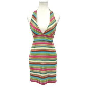 Kendall & Kylie Women's Colorful Knit Mini Halter Y2K Dress Size Medium Boho